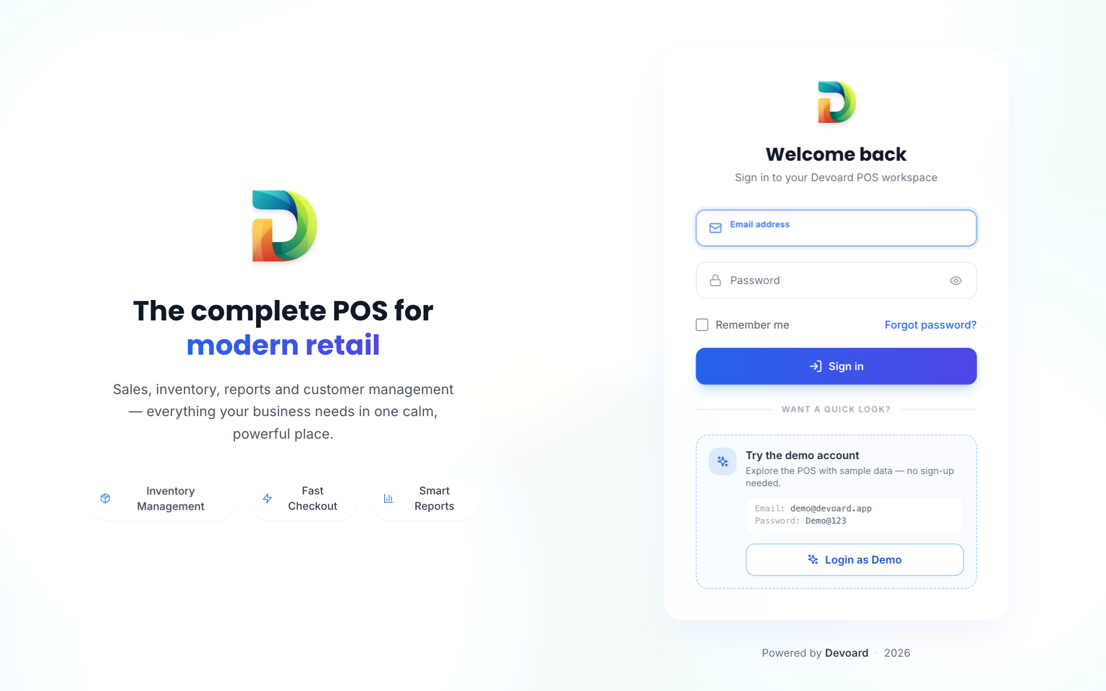 Devoard POS staff registration form