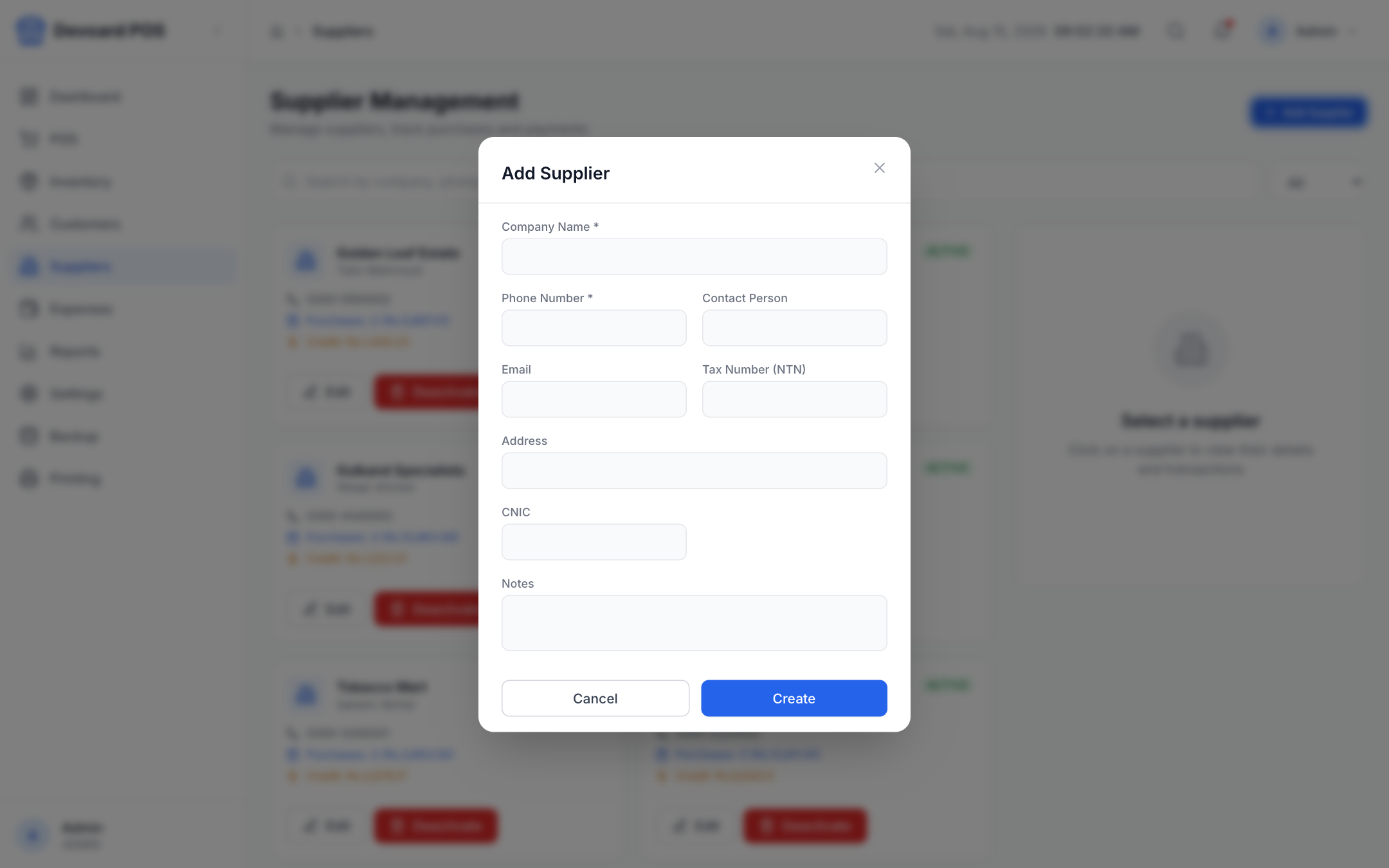 Devoard POS supplier registration form